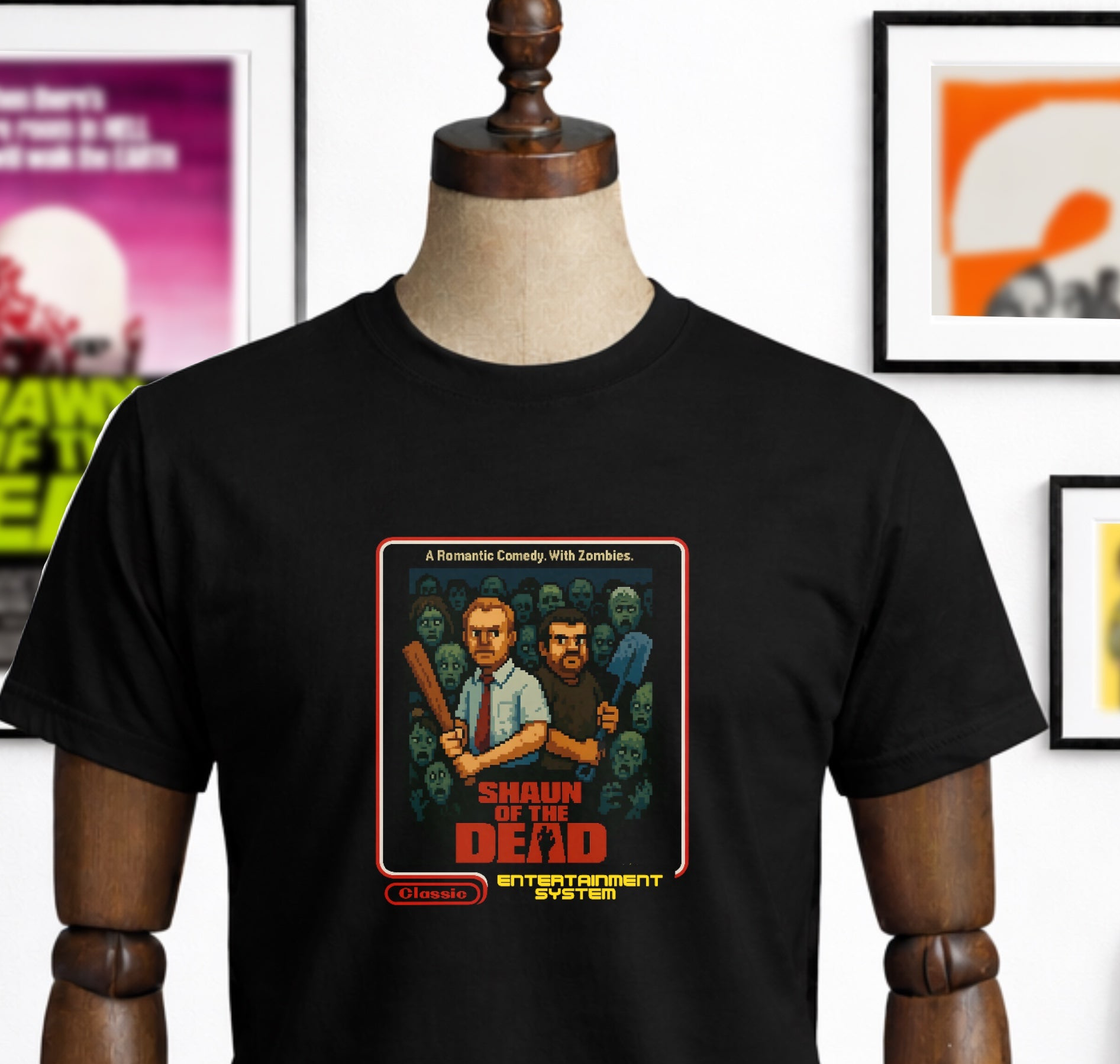 Shaun of the Dead 8-Bit Style Black T-Shirt. Nerd-Alert.